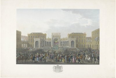 1815 年 9 月 21 日威廉一世在布鲁塞尔的就职典礼
威廉一世抵达布鲁塞尔并举行就职典礼以及 1815 年 Quatre-Bras 战役和滑铁卢战役的 12 幅图版（系列标题） 作者 约翰·内波穆克·吉贝勒