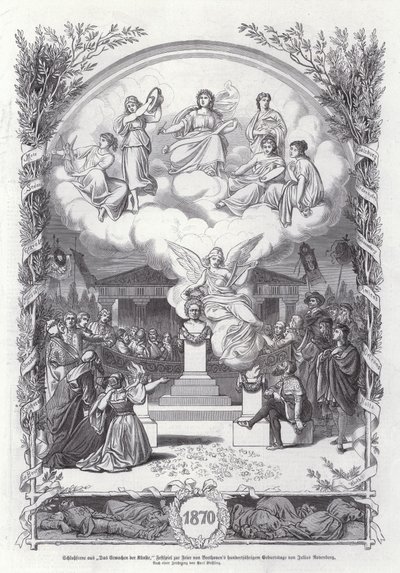 《艺术的觉醒》中的最后一幕，庆祝贝多芬诞辰一百周年，作者：朱利叶斯·罗登伯格（版画） 作者 约翰·保罗·阿道夫·基斯林