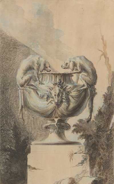以狩猎为主题的花园花瓶设计，约1740年。 作者 约翰·保罗·埃格尔