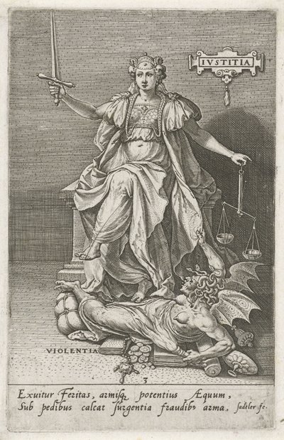 正义（Justitia）战胜暴力（Violentia）
正义（物体上的标题）
美德战胜恶习（系列标题） 作者 约翰·萨德勒（一）