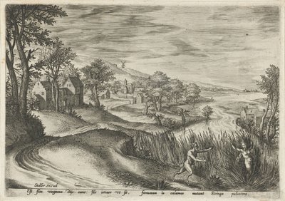 潘追逐仙女西林克斯
带有神话场景的风景画（系列名称） 作者 Gillis Mostaert (I) (可能)