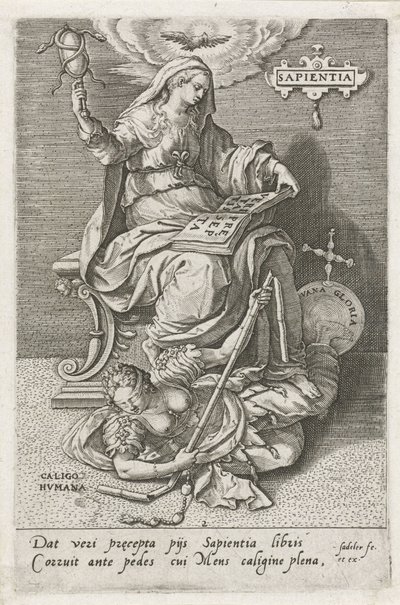智慧（Sapientia）战胜人类的困惑（Caligo Humana）
智慧（Sapientia）（物体上的标题
美德战胜恶习（系列标题） 作者 约翰·萨德勒（一）