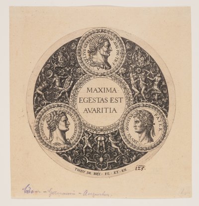 Maxima Egestas Est Avaritia，脚踏盘的设计 作者 约翰·西奥多·德·布里