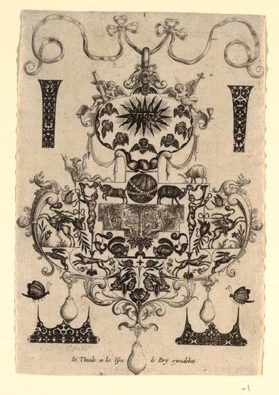 诱惑 "吊坠设计，图版 1，选自 "八大美德 "吊坠设计系列 作者 Daniel Mignot，活跃于 1593 年 d。 1616