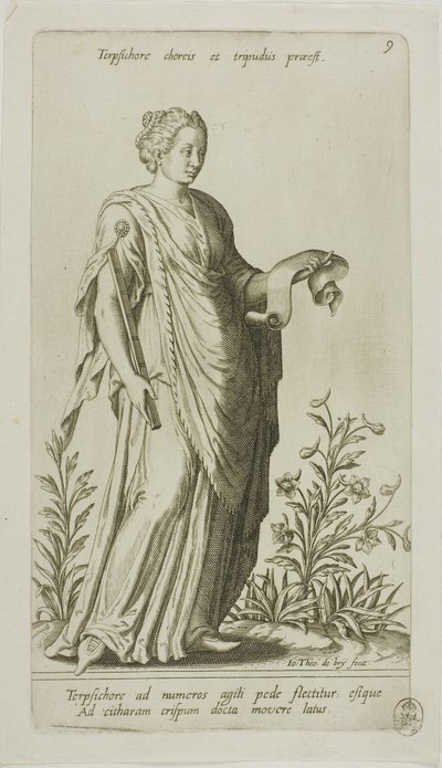 Terpsichore, Muse of Dance, plate 9 from Parnassus Biceps 作者 约翰·西奥多·德·布里