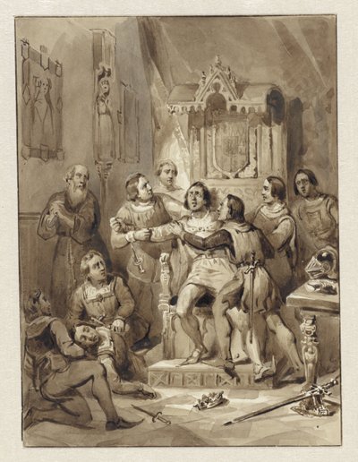 威廉五世伯爵疯了，杀死了格里特-范瓦廷根（Gerrit van Wateringen），1357 年 作者 约翰·威廉·凯撒（一）