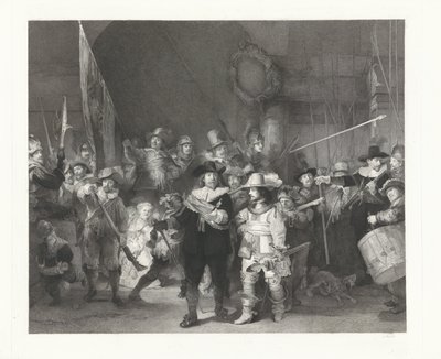 Frans Banninck Cocq 舰长和 Willem van Ruytenburch 上尉的下士船员，被称为 "守夜人"。 作者 约翰·威廉·凯撒（一）