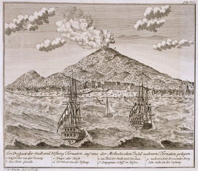 摩鹿加群岛中被称为 "特尔纳特 "的岛屿，出版。1744.   作者 约翰·沃尔夫冈·海特