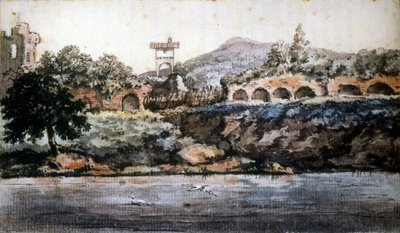 罗马-台伯河的景色，歌德的水彩画，有日期。19世纪。 作者 约翰·沃尔夫冈·冯·歌德