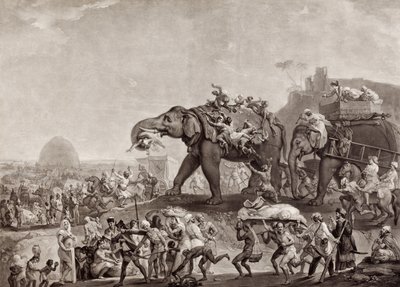 海德比克大使馆来自加尔各答，来自Vudeier of Oude，通过Patna的方式，在1788年，见到康沃利斯勋爵，pub.c.1800（mezzotint） 作者 Johan Joseph Zoffany