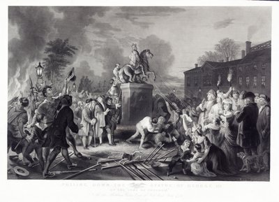 1776年7月，纽约市保龄球馆的自由之子拉下了乔治三世的雕像，酒吧。 1875年 作者 约翰内斯·亚当·西蒙（Ohtel）之后