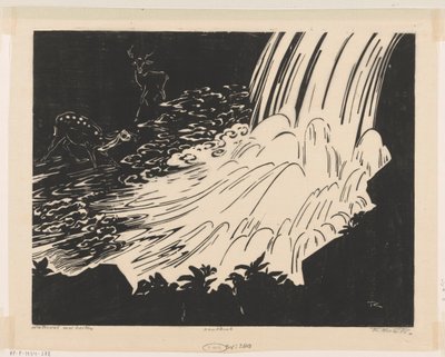 Waterval met herten（物品上的原标题） 作者 Johannes Frederik Engelbert 十克洛斯特（艺术家签名）