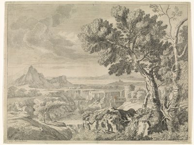 有峡谷和瀑布的风景
加斯帕尔-普桑山水画（系列名称） 作者 约翰尼斯·格劳伯