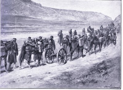 在前往Ichon的途中一堆野战炮，插图来自日本战争的第1卷，c.1900Cassells的历史 作者 约翰尼斯·赫尔曼·巴伦德·科克科克（Johannes Hermann Barend Koekkoek）