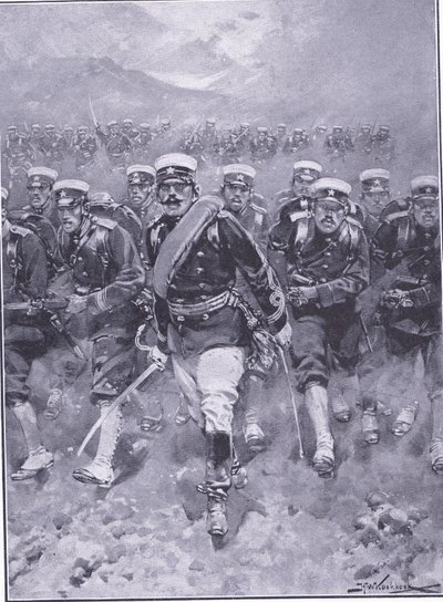 日本步兵的指控，插图来自日本战争第1卷，1900年的战争历史 作者 约翰尼斯·赫尔曼·巴伦德·科克科克（Johannes Hermann Barend Koekkoek）