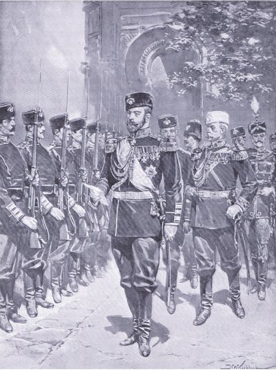 他的国王陛下沙皇，插图来自日本战争的第1卷，1900年的卡塞尔斯历史 作者 约翰尼斯·赫尔曼·巴伦德·科克科克（Johannes Hermann Barend Koekkoek）
