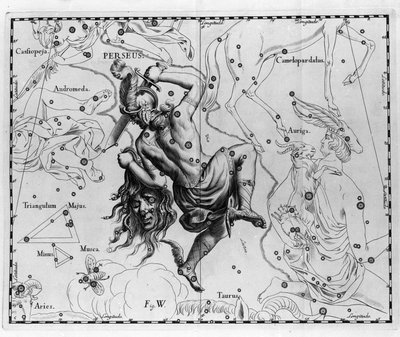 珀尔西星座。 取自 Johannes Hevelius 或 Hevel（1611-1687）的“Firmamentum Sobiescanum sive Uranographia”的盘子 作者 Johannes Hevelius