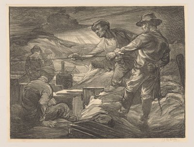 工人们拉着绳子 作者 Johannes Josephus Aarts（艺术家签名）
