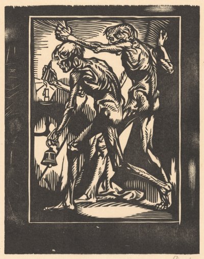 两个赤身裸体的男性形象，带着铃铛和蜡烛盖 作者 Johannes Josephus Aarts（艺术家签名）