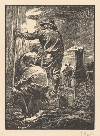 水边的四名工人 作者 Johannes Josephus Aarts（艺术家签名）