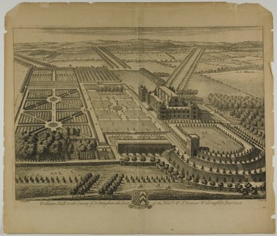诺丁汉郡的沃拉顿厅 (Wollaton Hall)，《大不列颠插图》中的图版 68 作者 约翰尼斯·基普（Johannes Kip）