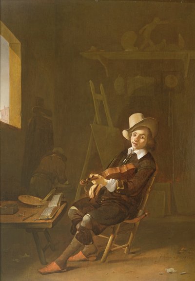 小提琴艺术家的自画像 作者 Johannes Lingelbach