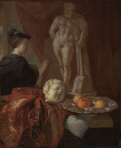 静物和一个女人在画架，17世纪晚期 作者 约翰尼斯·沃豪特（Johannes Voorhout）