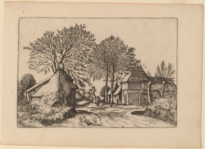 带有谷仓和别墅的道路 作者 Johannes 和 Lucas van Doetechum 在《小景观大师》之后