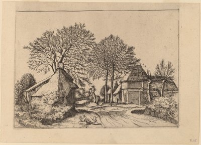 带谷仓和别墅的道路 作者 Johannes 和 Lucas van Doetechum 在《小景观大师》之后