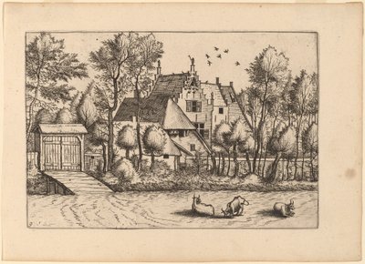 带沟渠的乡村别墅 作者 Johannes van Doetechum，长老和卢卡斯