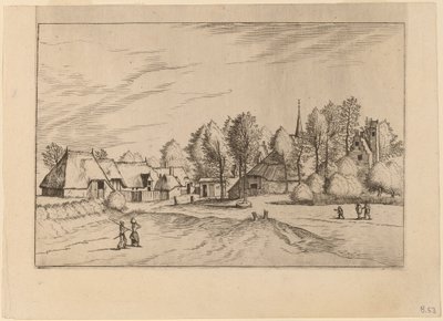 带有教堂塔楼的乡村村庄 作者 Johannes van Doetechum，长老和卢卡斯
