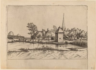 有教堂和桥梁的乡村村庄 作者 Johannes van Doetechum，长老和卢卡斯