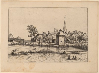 带教堂和桥的乡村村庄 作者 Johannes van Doetechum，长老和卢卡斯