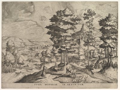 飞往埃及的Fuga deiparae in Aegyptum，来自《大型景观》，约1555-56年。 作者 约翰内斯·范·杜特克姆一世