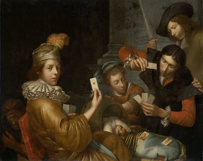 摇篮上的纸牌游戏寓言 作者 Johannes van Wijckersloot（归因于）