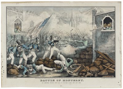 Battle of Monterey on 7 July 1846, litho by Nathaniel Currier (1813-88) 作者 约翰（后）卡梅伦