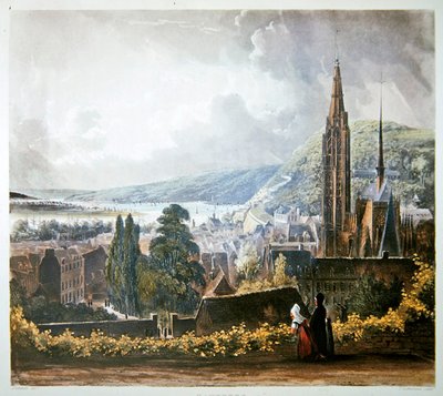 卡德贝克，出自《塞纳河上的风景》，由托马斯-萨瑟兰（生于1785年）雕刻，由R. Ackermann（1764-1834）出版，1821年（彩色平印）。 作者 约翰（后）根德尔