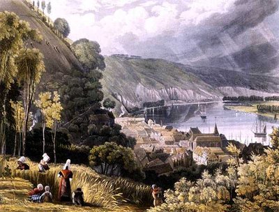 La Bouille，出自《塞纳河上的风景》，由Daniell Havel（1785-1826）雕刻，由R. Ackermann（1764-1834）出版，1821年（彩色平印）。 作者 约翰（后）根德尔
