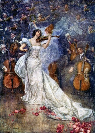 音乐小提琴协奏曲。古利奇插图，捷克共和国，约 1900 年（明信片） 作者 约翰（仿）古利奇
