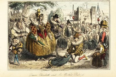 Sir Walter Raleigh laying his cape over a puddle for Queen Elizabeth I at Greenwich 作者 约翰（后）里奇