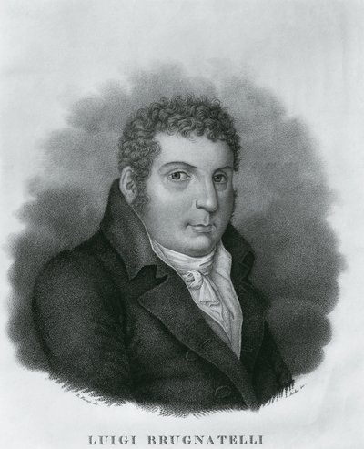 Luigi Valentino Brugnatelli (1761-1818)的肖像，意大利化学家和电镀发明者，Luigi Rados (1773-1840)根据Roberto Focosi (1806-1862)的图画绘制的蚀刻画。 作者 沃尔特·查尔斯·米尔斯