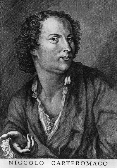 意大利诗人Niccolo Forteguerri的肖像，又称Niccolo Carteromaco（1674-1735），雕版画。 作者 沃尔特·查尔斯·米尔斯