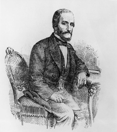 意大利政治家和经济学家Raffaele Busacca dei Gallidoro（1810-1893）的肖像，雕版画 作者 沃尔特·查尔斯·米尔斯