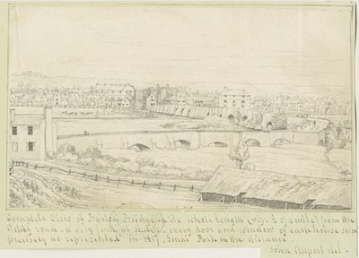 特伦特河畔柏顿桥和镇：钢笔画，1817年 作者 约翰·奥尔波特
