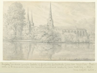 利奇菲尔德大教堂（Lichfield Cathedral）-西南视图：铅笔画 作者 约翰·奥尔波特