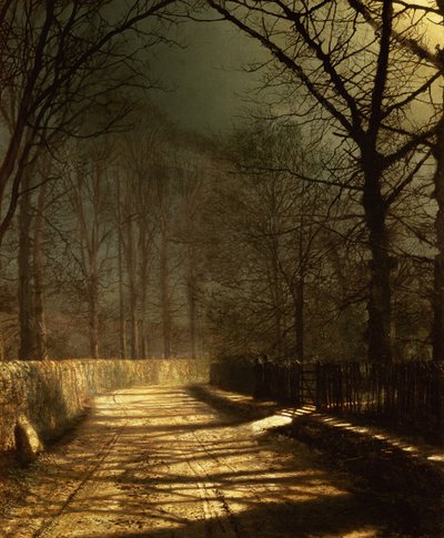 月光下的小巷门前的一对恋人 作者 John Atkinson Grimshaw