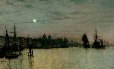 格林威治，半潮，1884年 作者 John Atkinson Grimshaw