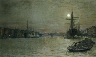 晚上的游泳池和伦敦桥，1884年 作者 约翰·阿特金森·格里姆肖