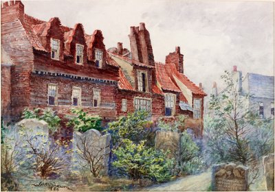 银色街的房子从All Saints Churchyard，泰恩河畔纽卡斯尔，1886年bodycolour，铅笔和纸张在纸上 作者 约翰·大西洋·斯蒂芬森