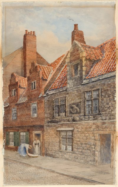 The Dolphin House，Low Friar Street，泰恩河畔纽卡斯尔（bodycolour，pencil und wc on paper） 作者 约翰·大西洋·斯蒂芬森